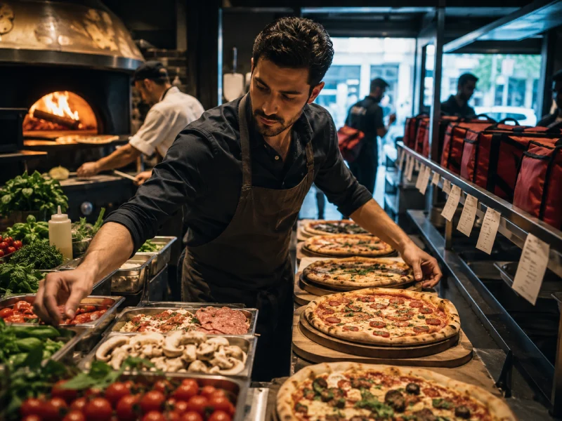 A pizzerian thinks about AI search optimization for his pizza bar.